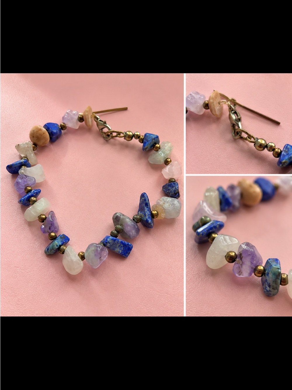 Handmade Blue & Purple Gemstone Beaded Hoop bracelet
